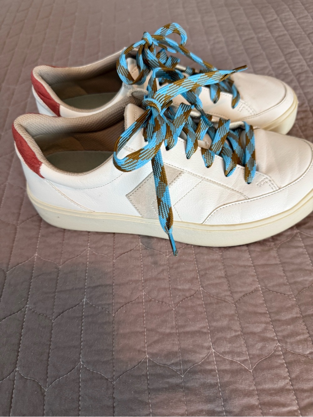 Dr. Scholl's White Sneakers with Blue and Brown Laces and Red Heel - Picture 4 of 12
